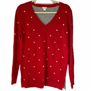 J. Crew Womens Red & Grey Polka Dot Christmas Sweater Size M
